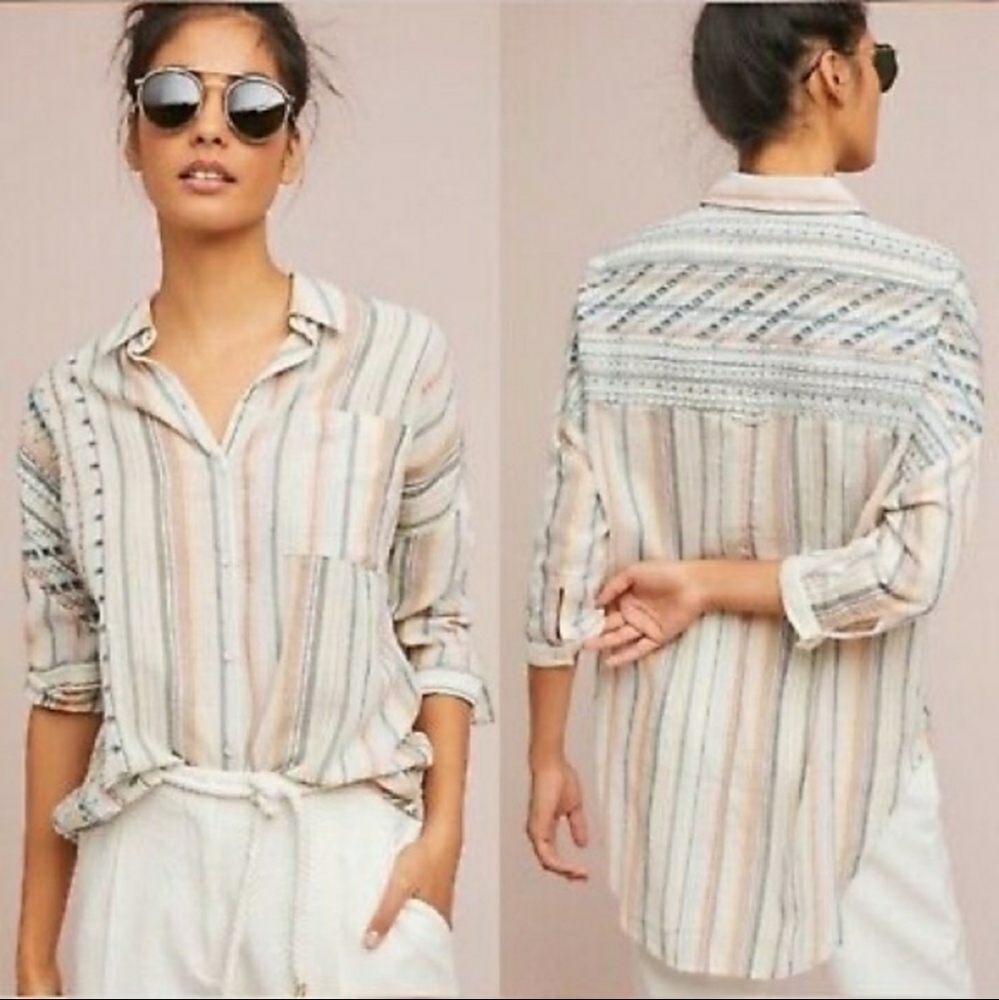 Akemi + Kin (Anthro) button down eyelet shirt